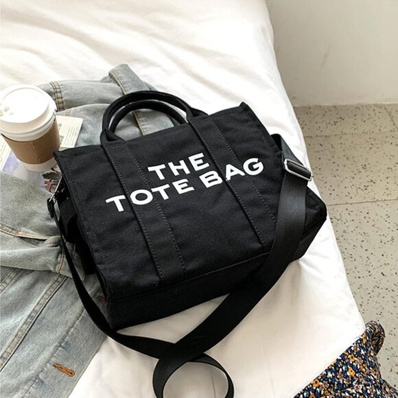 Women Black Personalized Canvas with Zipper Top-Handle Crossbody Tote Handbag - Picture 7 of 7